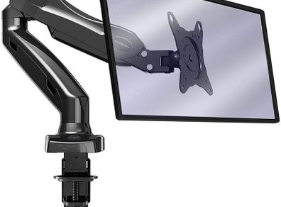 PC Monitor Arm, Ergonomic Height Assisted Gas Powered Full Motion Single Arm Desktop Clamp Mount for 17-27inch Screens Adjustable Tilt Swivel VESA 75mm and 100mm Weight 2kg to 6.5kg