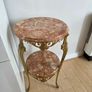 Vintage French Brass & Pink Marble 2-Tier Side Table Plant Stand Image 7