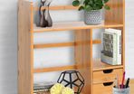 Desk Organiser Bamboo-Desktop Bookshelf Storage Shelf 180 Degree Rotatable 2 Drawers