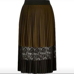 River Island khaki and Black pleated midi skirt
