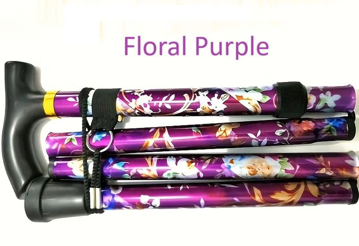 Folding Walking Stick, Purple Floral