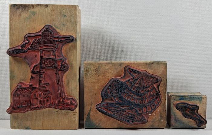 3 vintage wooden stampers