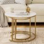 Removable Set of 2 End Table, Nesting Tables with Gold Metal Frame Legs and Marble White Top for Living Room, Bedroom, Office, Balcony, Apartment (White Image 6