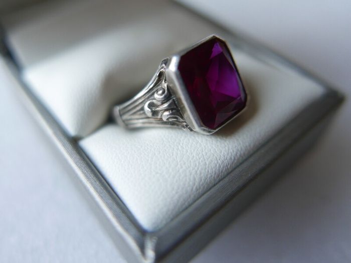 Antique 925 Sterling Silver Ruby Ring -Antique Mens Ruby Ring