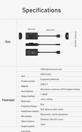 ORICO Multifunction USB External Digital Stereo Sound Card (3 AUX+Full Sound Control) (For PC/Laptop/PS/Mobile/Tablet) (Brand New/Warranty)