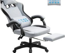 Fabric Massage Gaming Chair, Ergonomic Computer Chair, Video Game Chair, Massage Office Chair, Desk Swivel Chair, Adjustable, Reclining, Footrest, Massage Cushion, Fabric Material, Grey, New