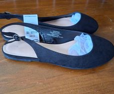 Brand New flat black suede sling backs Extra Wide Fit