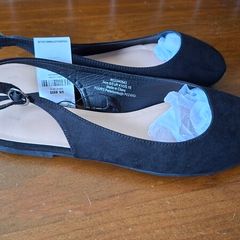 Brand New flat black suede sling backs Extra Wide Fit