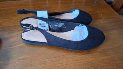 Brand New flat black suede sling backs Extra Wide Fit