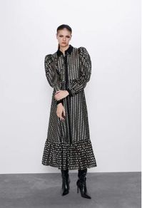 Amazing Zara black and gold long print dress XS