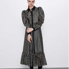 Amazing Zara black and gold long print dress XS