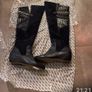 Cressy ladies long navy leather, and suede boots- size 5 Image 2