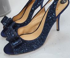 Kate Spade navy glitter bow peep toe sling back heels Sz 42 (Fit 8-8.5UK) - Bnwt - Rrp 360