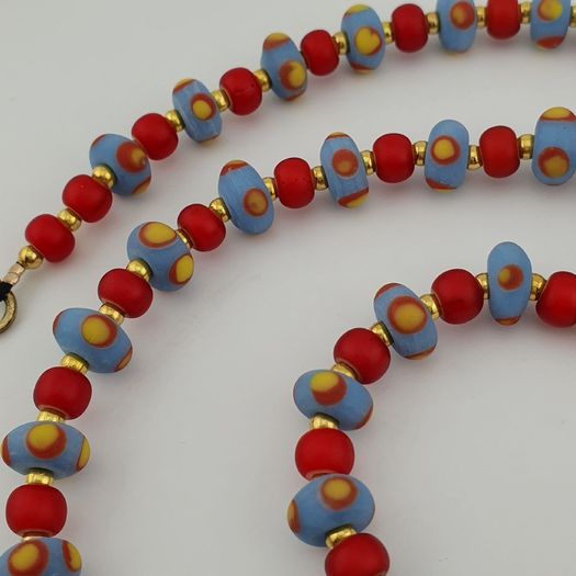 Antique Venetian Style Tiny Eyes Glass & Venetian WhiteHeart Glass Beads Necklace