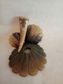 Vintage Italian Horn & Silver Inkwell