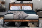 King Size Bed Frame with Storage Wooden Headboard