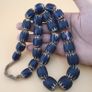 Antique Venetian Style Chevron Big Blue Glass Beads Strand Image 4