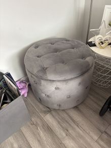 Grey Round Button Ottoman