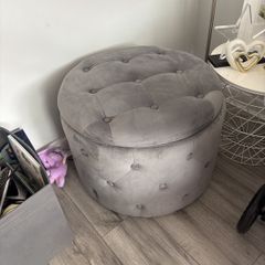 Grey Round Button Ottoman
