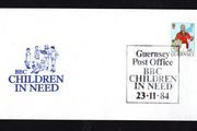 1984 Guernsey Illustrated Cover with Guernsey Post Office BBC Children In Need cancel of 23rd November 1984 13p Sit John Doyle Commemorative Stamp.