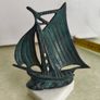 Vintage from the 1970s green matel could be copper  yacht, retro brass boat, brass figurine on marble plinth. could be uesed as  Paperweight, or decortive. Image 8