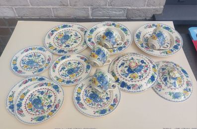 Beautiful Masons Patent Ironstone Fourteen Pieces in the Regency Pattern, Condition Issues, Suitable only for Display or Crafts Such as Jewellery or Mosaic Making