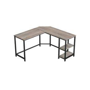 desk, L-shaped computer desk, corner desk with 2 shelves, space-saving office desk in industrial design, gaming, easy setup,