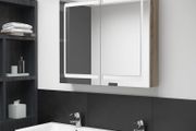 LED Bathroom Mirror Cabinet White and Oak 80x12x68 cm