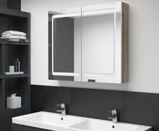 LED Bathroom Mirror Cabinet White and Oak 80x12x68 cm