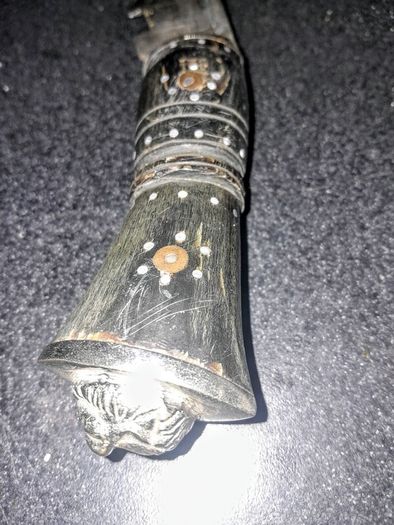 Handmade Indian Kukri knife with ebony handle and lion's head