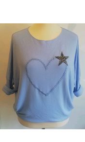 Carla Giannini Angora Wool Jumper Light Blue Heart Star One Size NWT Italy