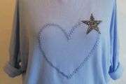 Carla Giannini Angora Wool Jumper Light Blue Heart Star One Size NWT Italy