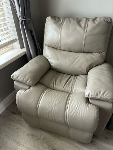 3 + 1 seater taupe grey leather sofa.