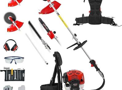 BU-KO 52cc Backpack Long Reach Petrol Multi Functional Garden Tool: Petrol Strimmers and Brush Cutter, Extendable Petrol Hedge Trimmer, Pruner Chainsaw, Petrol Grass Trimmers, 75cm Extension Pole