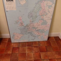 1990s Large  Framed School Wall Map Of Europe