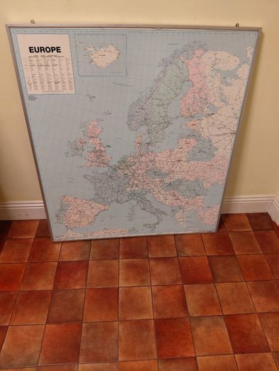 1990s Large  Framed School Wall Map Of Europe