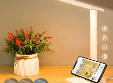 LED Desk Lamp, Reading Lamp with Touch Control, No Flicker, Foldable Table Lamp USB Plug in DC5V 1A , Eye Caring Reading Light for Office, Home, Dormitory (FREE POSTAGE)