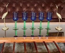 Vintage Scandinavian Blue Green Stem Champagne Wine Glasses Set of 5