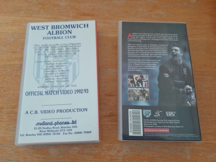 2 West Bromwich Albion VHS tapes/Cassettes. 1992/93 Season and What A Season That Was 2001/02. WBA, Baggies, Boing, Boing! Division one, Championship, promotion, football, collectable, memorabilia.