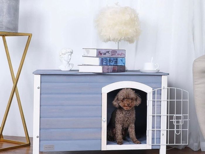 Wooden Dog Crate Indoor with Barrier Safety Gate,Large Wooden Dog Kennel/Cage for Small and Medium Dogs Easy to Lift (FREE POSTAGE)