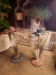 2 Handpainted Shabby Chic Metal Candleholders, AV
