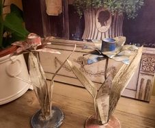 2 Handpainted Shabby Chic Metal Candleholders, AV