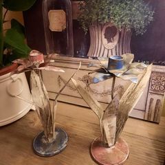 2 Handpainted Shabby Chic Metal Candleholders, AV