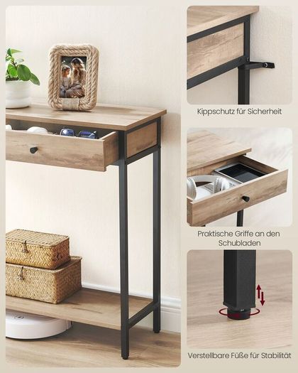 Console Table, Hallway Table, Side Table, Sofa Table with 2 Drawers, Steel Frame, Hallway, Living Room, Industrial Desig