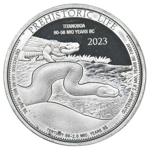 2023 Congo 20 Francs 1 oz Silver Bullion Coin -TITANOBOA Prehistoric Life (In Capsule)