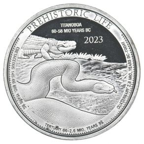 2023 Congo 20 Francs 1 oz Silver Bullion Coin -TITANOBOA Prehistoric Life (In Capsule)