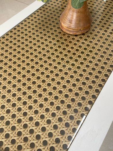 Painted coffee table with wicker effect top