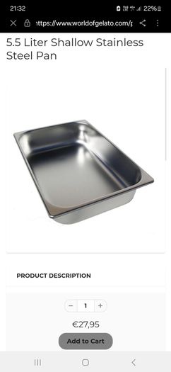 Ice cream/gelato pans and lids