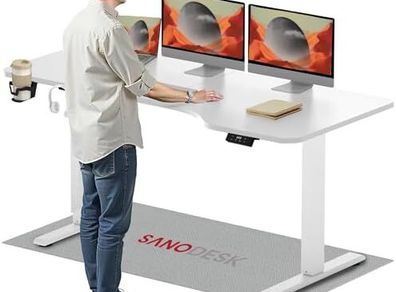 160x75CM Electric Standing Desk Height Adjustable Corner Standing Desk with Hooks and Cupholder Sit Stand Table Adjustable Desk with Memory Smart Pannel for Home Office