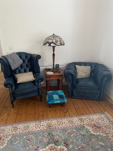 Chesterfield Blue Leather Couch Suite